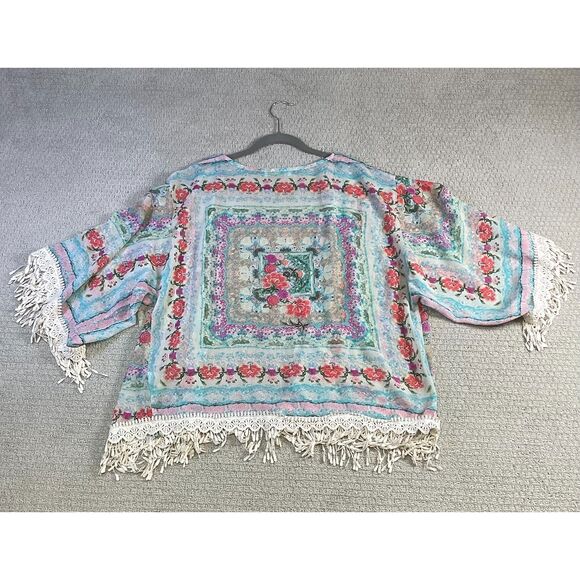 Entro Boho Floral Sheer Kimono with Fringe - Size L - Picture 2 of 5